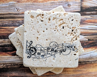 Music Notes Coasters, Stone Coasters, Music Teacher gift, Musician, Music Lover Enthusiast Gift, Pianist Gift, Band Teacher Gift, Music Gift