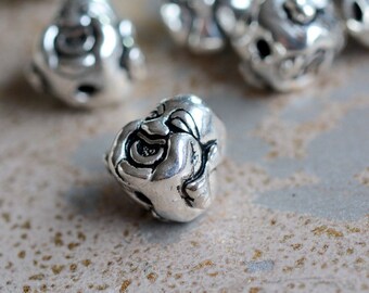 Silver Happy Buddha Head Bead, Sterling Silver Beads, Laughing Buddha Bead, Double Sided Buddha Face, Smiling Buddha Beads, Pairs, KP14-27