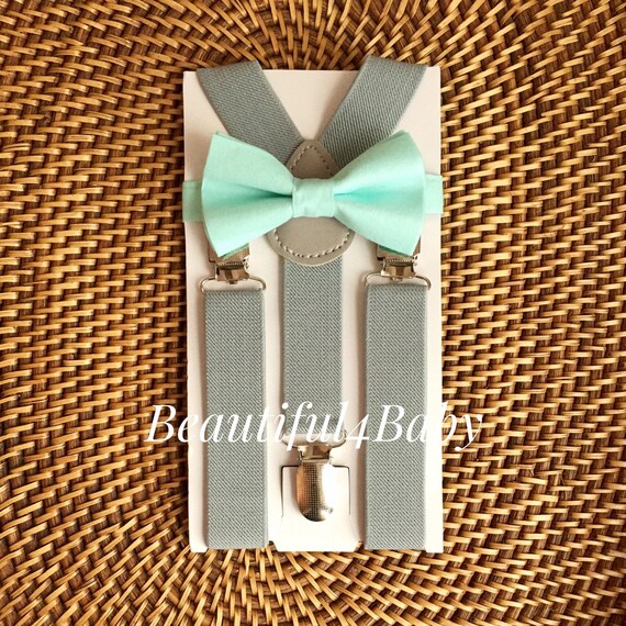 Mint Baby Bow Tie & Gray Suspender Set Mint Baby Bow Tie