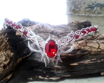 Ruby Red Crystal Elven Circlet Tiara Crown Celtic Weave