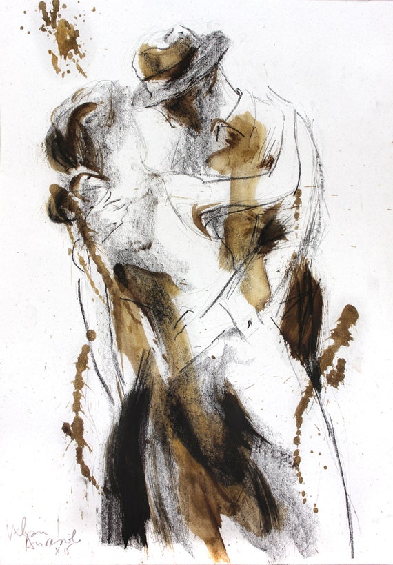  Dancing couple drawing Giclee art print Charcoal Sketch