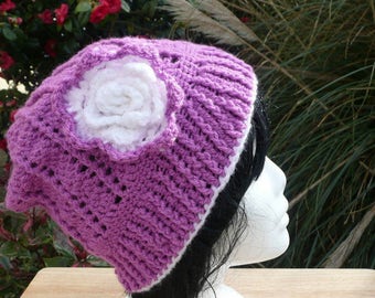 Woman's Crocheted Hat, Ladies Magenta Hat, Ready To Post. Size Average.
