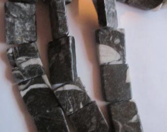 Black and White Zebra Jasper Rectangle Beads 18x13mm 12 Beads