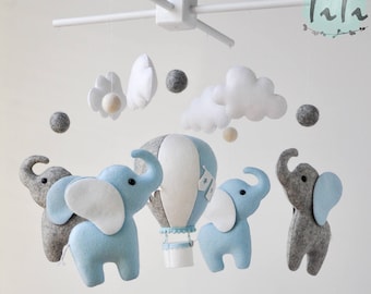 Personalized Elephant baby mobile, felt baby mobile, hot air balloon mobile, balloon mobile, felt elephant, elephant balloon mobile