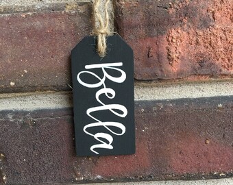Stocking name tags- name tags for stockings- personalized name tags for stockings- hand lettered- black and white- personalized stocking tag