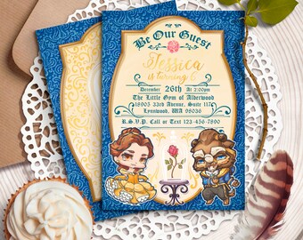 Beauty and the beast birthday invitations, beauty and the beast invitations, princess beauty, princess belle invitations, princess belle