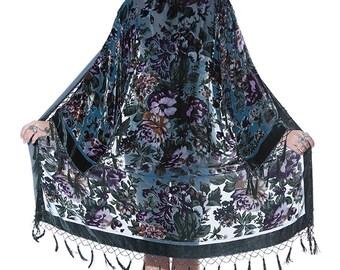 SALE 20% OFF // Joplin Floral Velvet Burnout Beaded Fringe Tassel Kimono
