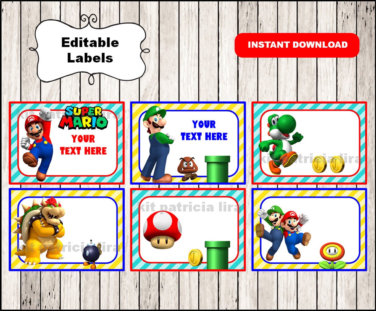 Mario Bros School label name label name tag sticker Back