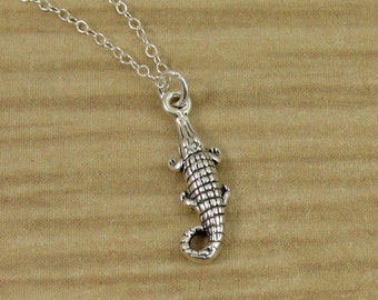 Alligator or Crocodile Necklace, Sterling Silver Alligator Charm on a Silver Cable Chain
