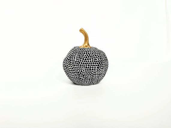 Painted pumpkin small painted ceramic pumpkin black and white