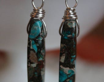 Jasper and silver wire-wrapped earrings