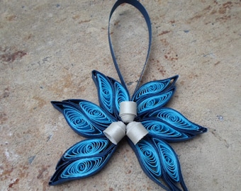 Blue Christmas tree ornament Modern trendy quilled paper flower Decoration Holidays