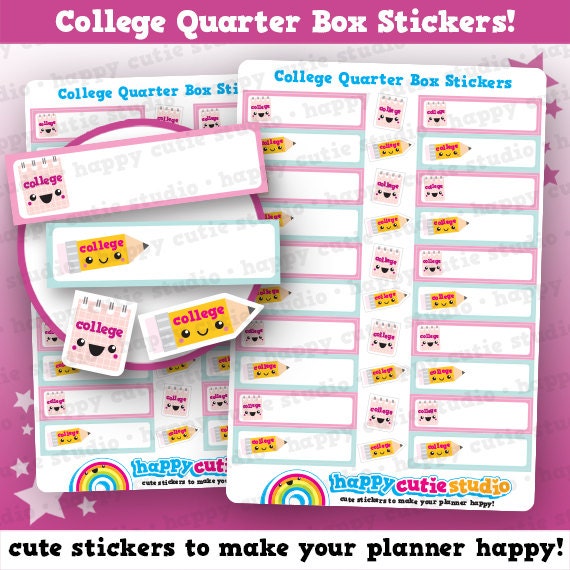 20 cute college quarter box planner stickers