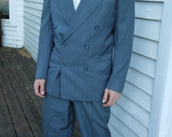 40s Mens Suit Gray Double Breasted Vintage 1940s 50s 1950s