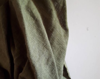 LINEN FABRIC / olive green / heavy weight linen