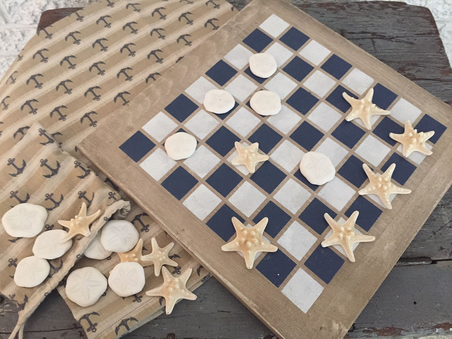 DELUXE Nautical Checkers Game Coastal Large Beach House