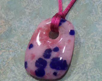 Pink Fused Glass Pendant, Pink and Blue Pendant, Fused Glass Jewelry, Pillow Donut Pendant, Ready to Ship, Handmade Jewelry - Telma --5