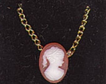 Dollhouse Miniature Cameo Pendant Necklace on Velvet