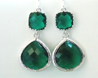 Green Earrings, Green Emerald, Silver Earrings, Emerald Earrings, Wedding Jewelry, Bridesmaid Earrings, Bridal Earrings, Bridesmaid Gifts