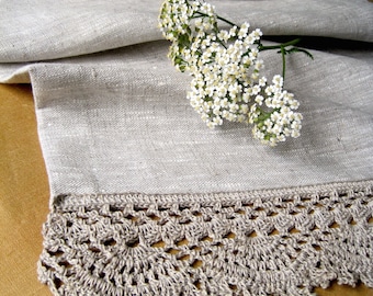 Linen table runner Lace Crochet table runner Linen tablecloth Long table runner Linen table runners Flax table runner Wedding table runner