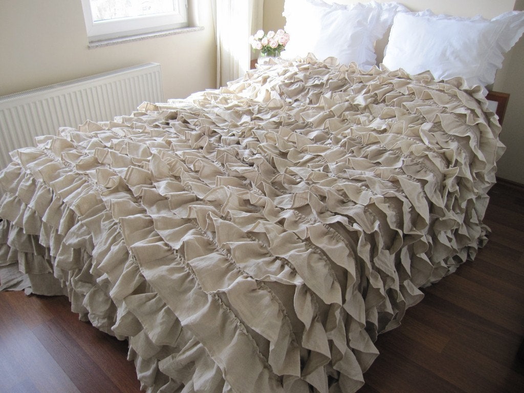 Fancy White Cotton Duvet Cover Bed Skirt Pillow Sham Sew Double Falbala Ruffles
