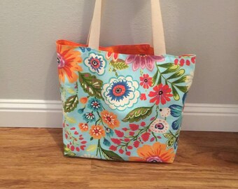 Tropical Print Lined Beach Bag