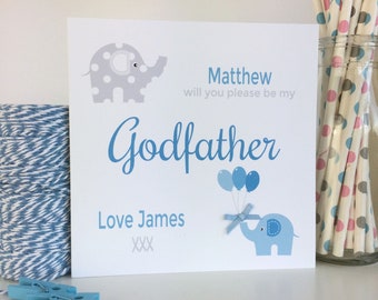 Personalised Will you be my Godparents, Godfather, Godmother Card - Available in Blue (LB063)