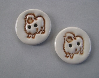 Pair of Buttons Sheep Handmade Ceramic