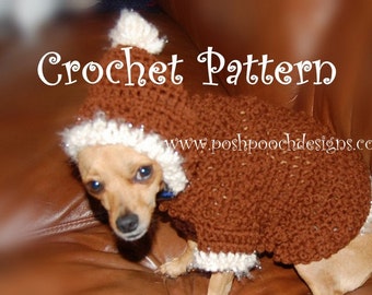 Instant Download Crochet Pattern- Dog Hoodie with Fur Trim - Dog Hoody -Small Dog Sweater 2-20 lbs