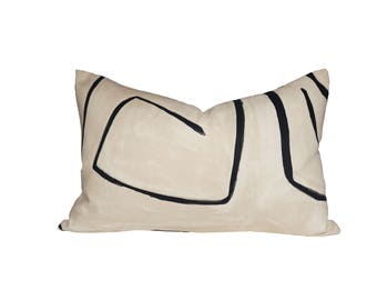 Graffito Linen/Onyx lumbar designer pillow covers - Made to Order - Kelly Wearstler
