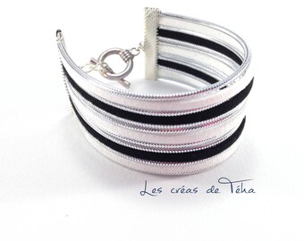 Lovely white cuff, Navy Blue and silver