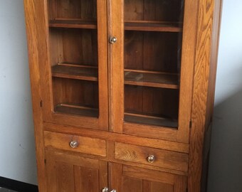 antique kitchen cabinet cupboard pie safe rear vented oak wavy glass 14d38w70h shipping is not free - Antique Kitchen Cabinets antique kitchen cabinet cupboard pie safe rear vented oak wavy glass 14d38w70h shipping is not free - Antique Kitchen Cabinets