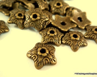 25 Antique Bronze Bead Cap Star Flower 10mm - 25 pc - F4129BC-AB25