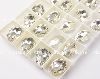 24 Rhinestone 4320 18x13mm Sew on Clear glass Pear Teardrop Crystal Fancy Stone Gold Silver Gunmetal Steel Claw Setting