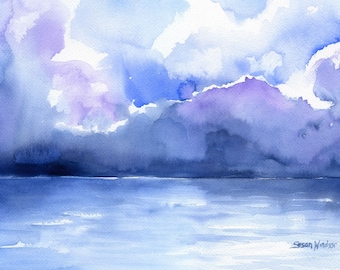 Ocean Watercolor Painting - 7 x 5 - Giclee Print - Abstract Painting