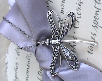 Dragonfly Pendant Necklace your choice of Openwork, Silver plated brass, Verdigris patina or Oxidized Brass