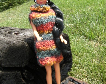 Barbie's Handknitted Autumn Cowlneck Dress