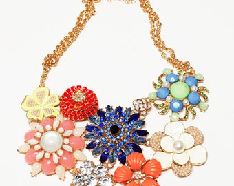 Chunky Colorful Flower Statement Bib Necklace