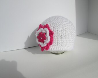 White Hat with Pink Flower