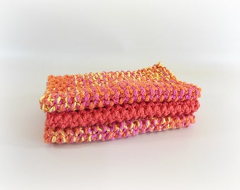 Double Knit Washcloths Set of 3 in Shades of Orange