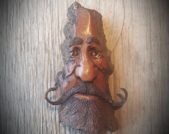 Wood spirit wood carving by Murray Watson , bark carving , whimsy , tree spirit , ooak, cottage decor , tree hobbit , housewarming gift.