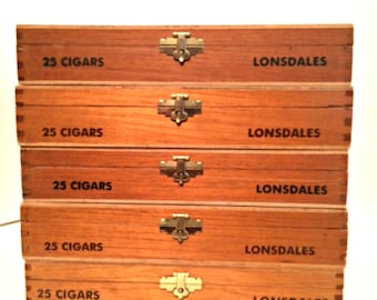 Five Wooden Cigar Boxes Thompson & Co. Vintage Lonsdale Hand Made in Dominican Republic