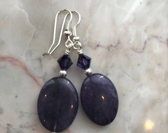Purple Glass Ovals with Bicone Accent