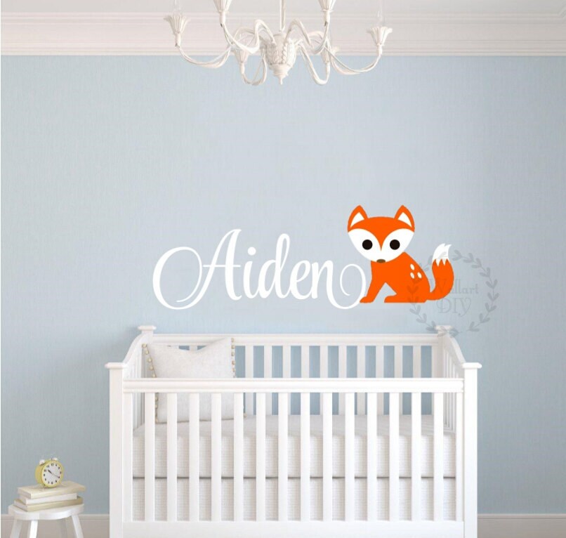Nursery name wall decals Fox and name wall stencil Fox wall