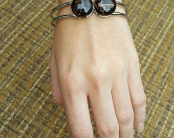 Sumatra II - a rich chocolate brown fused glass cabochon and silver bracelet
