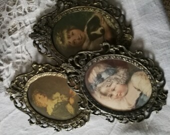 Vintage Brass Picture Frame , Italian Brass Frame , Rococo Style Picture Frame , Set of Three