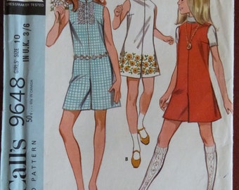 1960s McCall's 9648 Girls Pantdress Playsuit Sewing Pattern - Size 10