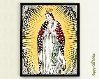 Catholic Art // Our Lady of Guadalupe // Virgin Mary // Virgin of Guadalupe Art // Print // Vintage // Virgen de Guadalupe // Mexico