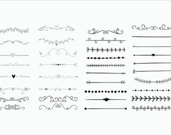36 x Hand Drawn Text Dividers /Page dividers SVG,PNG 300 ppi,EPS/Page Ornaments Printable/Digital/Circuit