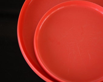 5 PLATES OBLIQUE PMC red Polymer Plastic Vintage Picnic Mid Century Retro Dining Dinner appetizer Mod TheHeartTheHome 7